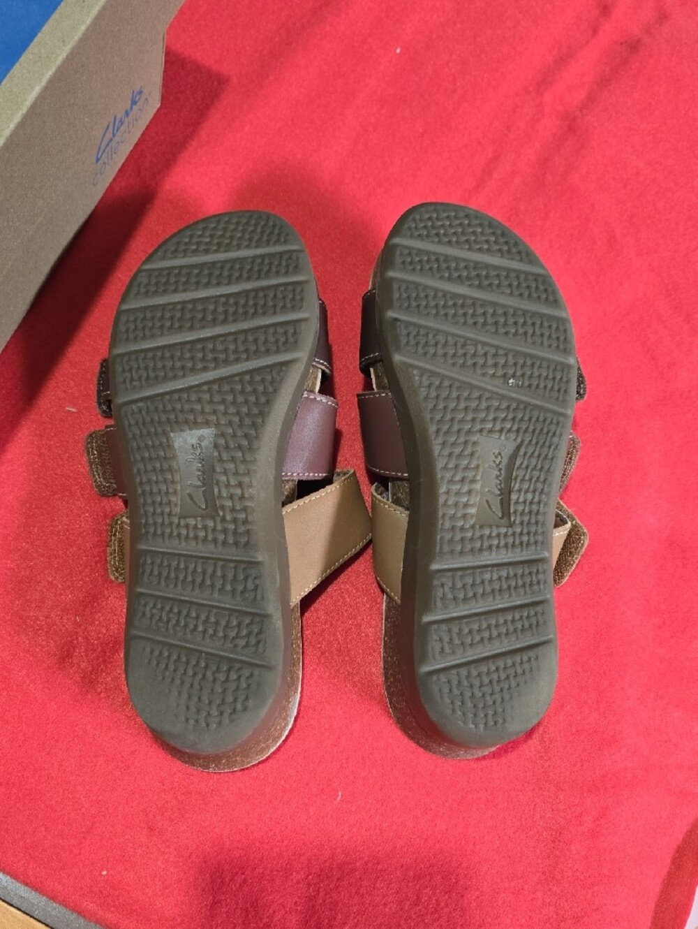 Clarks Women’s Triple Strap Slide Sandals in Tan and Brown - Picture 3 of 4